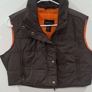 Moda International Cropped Chocolate Brown Vest with Tangerine Lining